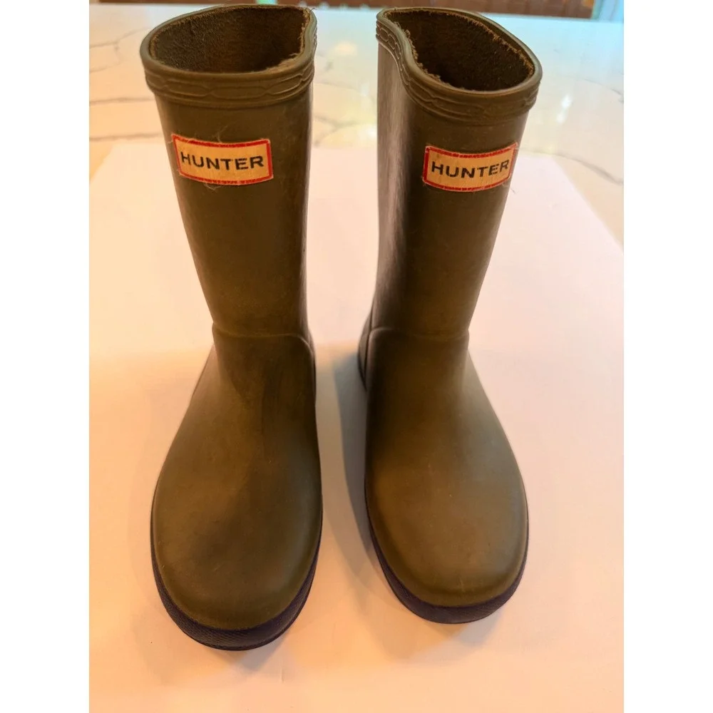 Hunter Kids First Classic Rain Boots Olive Green Navy Blue UK 11 US 12